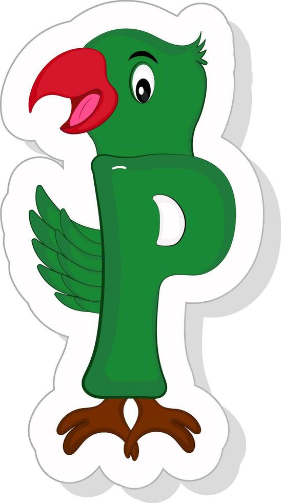 autocollant style p alphabet animal dessin animé perroquet icône. vecteur