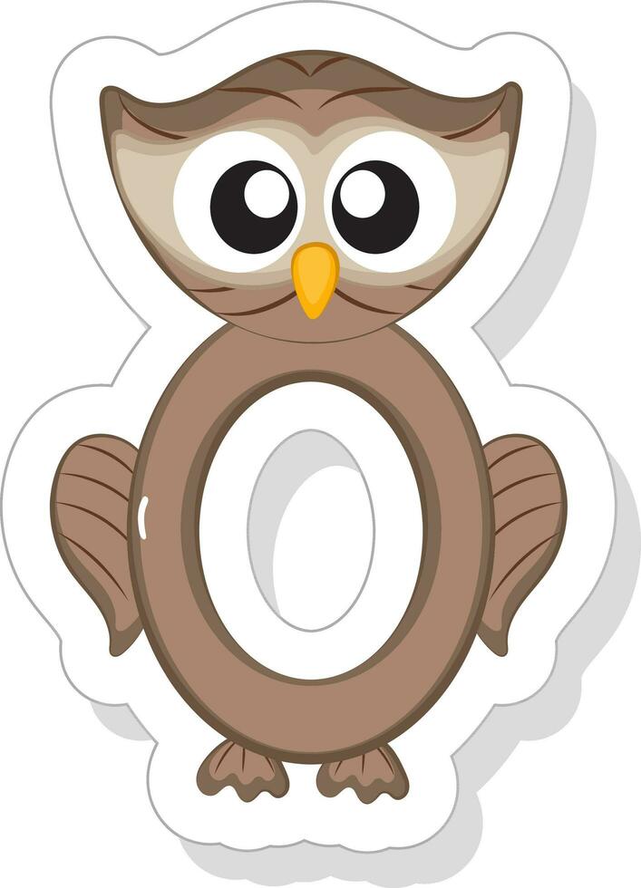 autocollant style o alphabet animal dessin animé hibou icône. vecteur