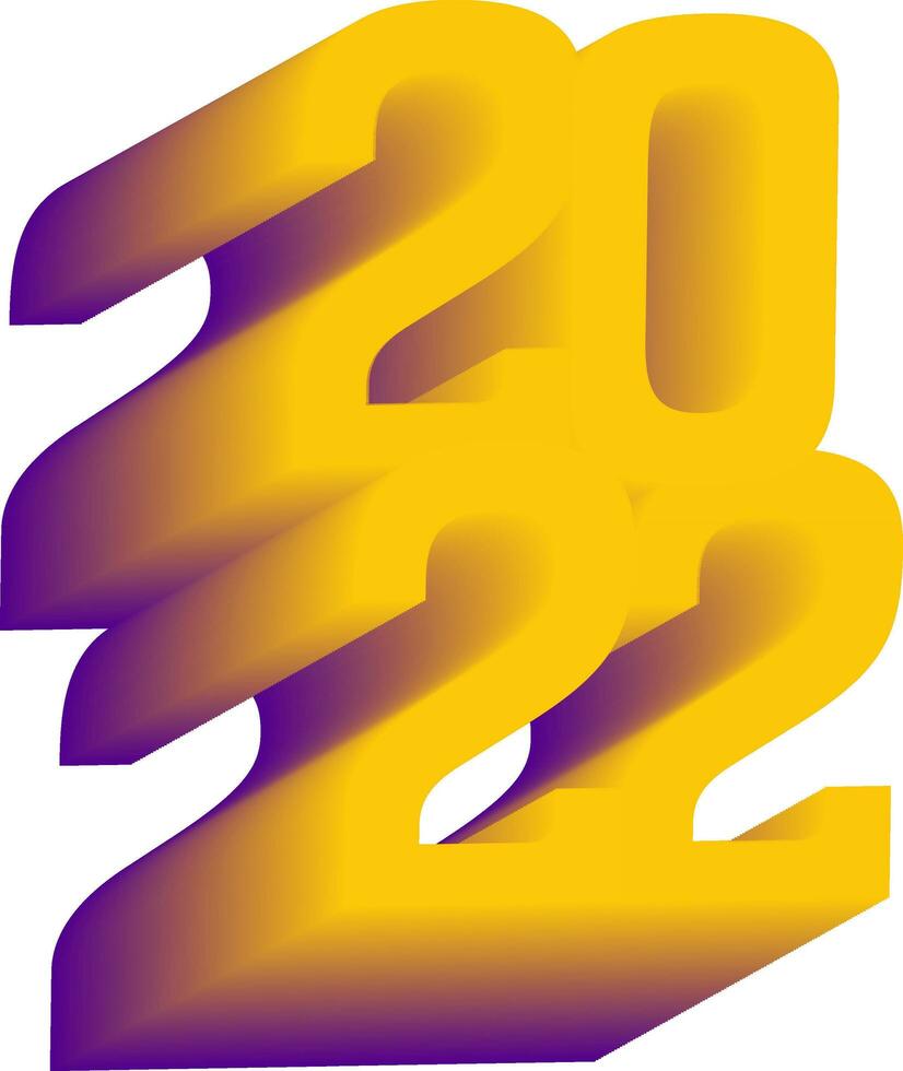 3d mélange 2022 nombre dans Jaune et violet couleur. vecteur