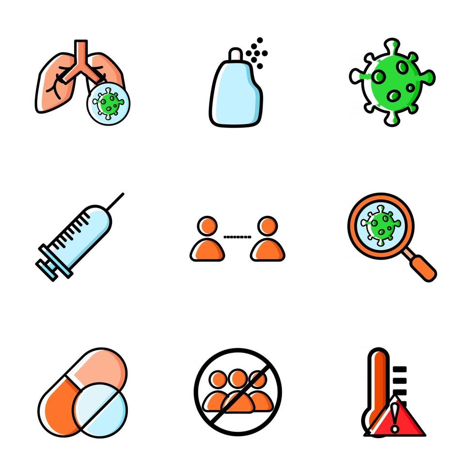 coronavirus liés contour coloré icon set pixel design illustration vectorielle parfait vecteur