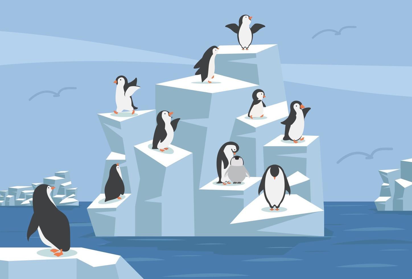pôle nord arctique avec groupe de pingouins vecteur