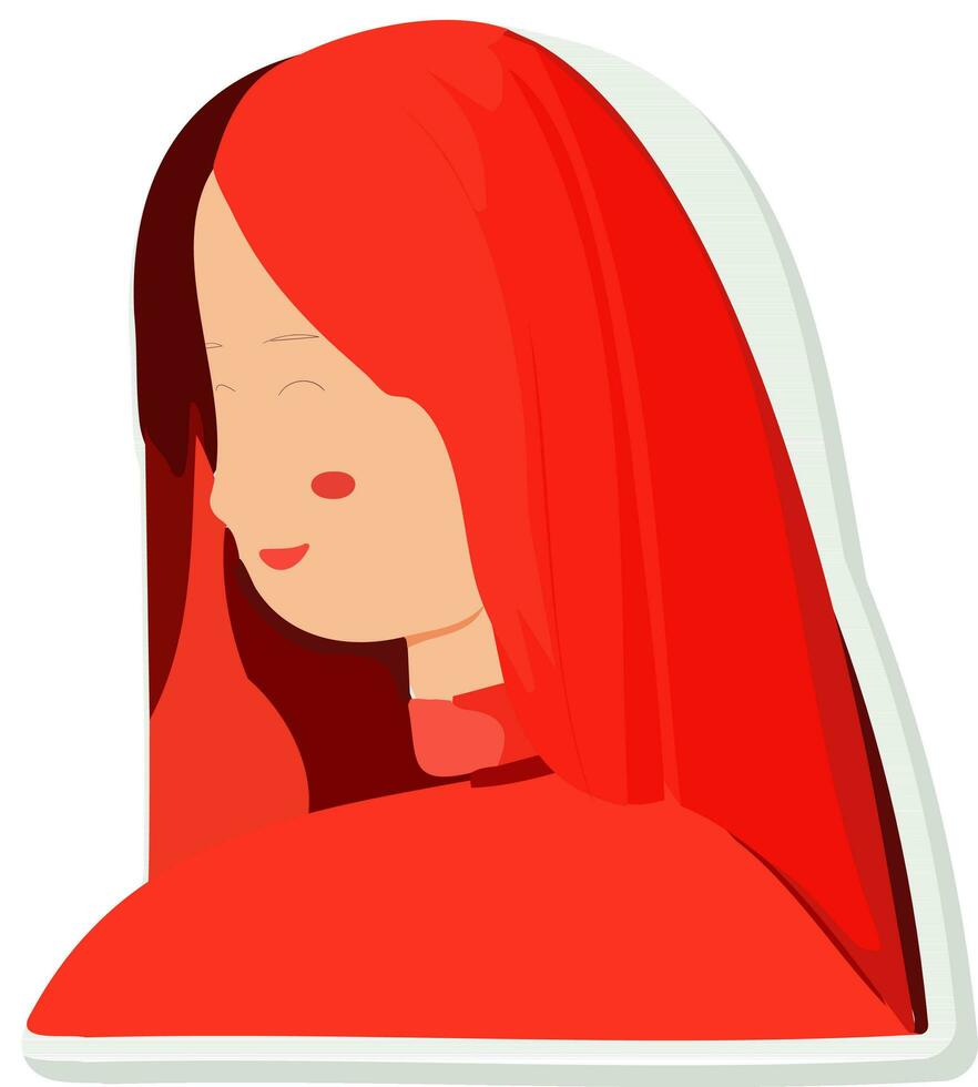 isolé rouge Jeune femme personnage icône dans autocollant style. vecteur