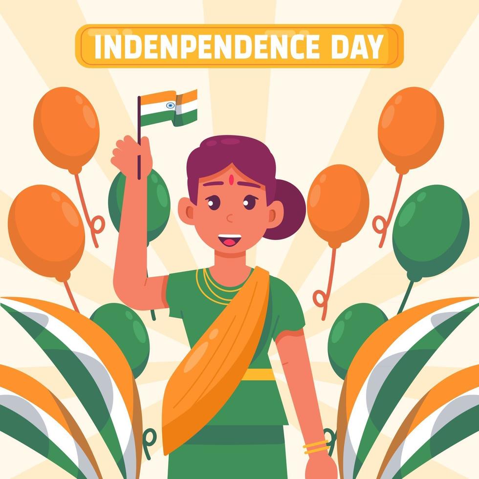femme heureuse, fête de l'indépendance de l'inde vecteur