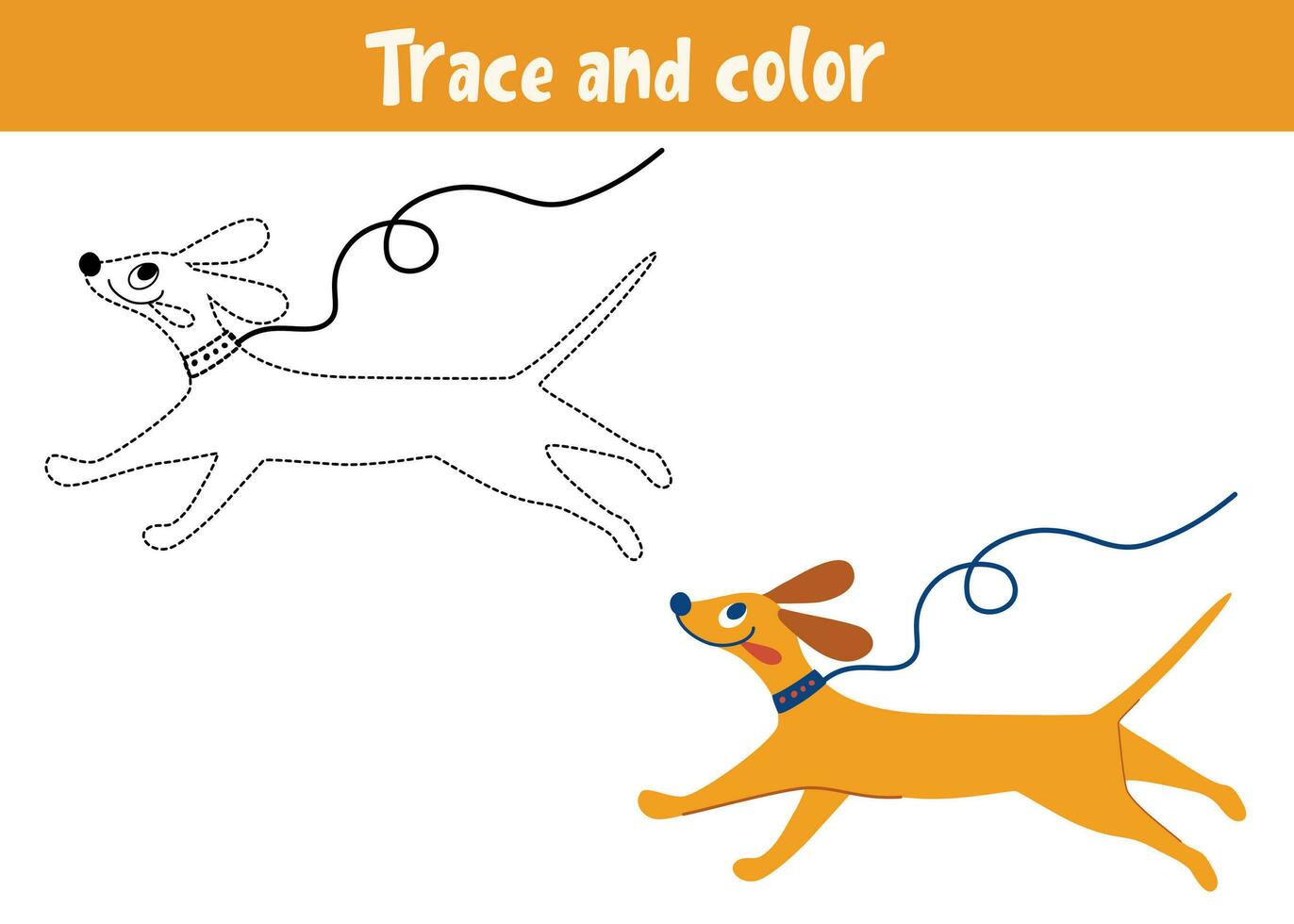 trace et Couleur dessin animé vecteur chien. éducatif coloration page. écriture entraine toi pour enfants d'âge préscolaire.