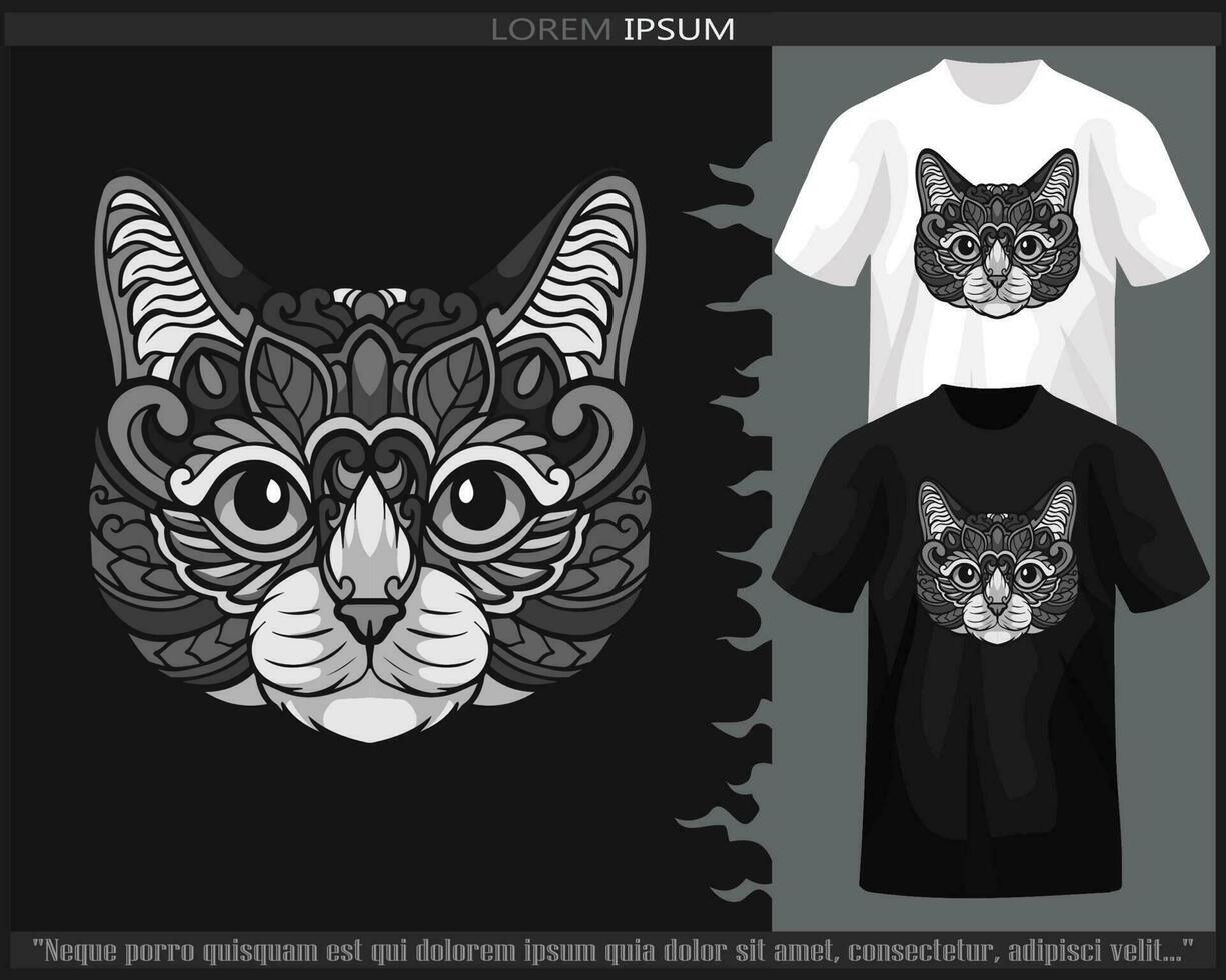 monochrome Couleur chat tête mandala les arts isolé sur noir et blanc t chemise. vecteur