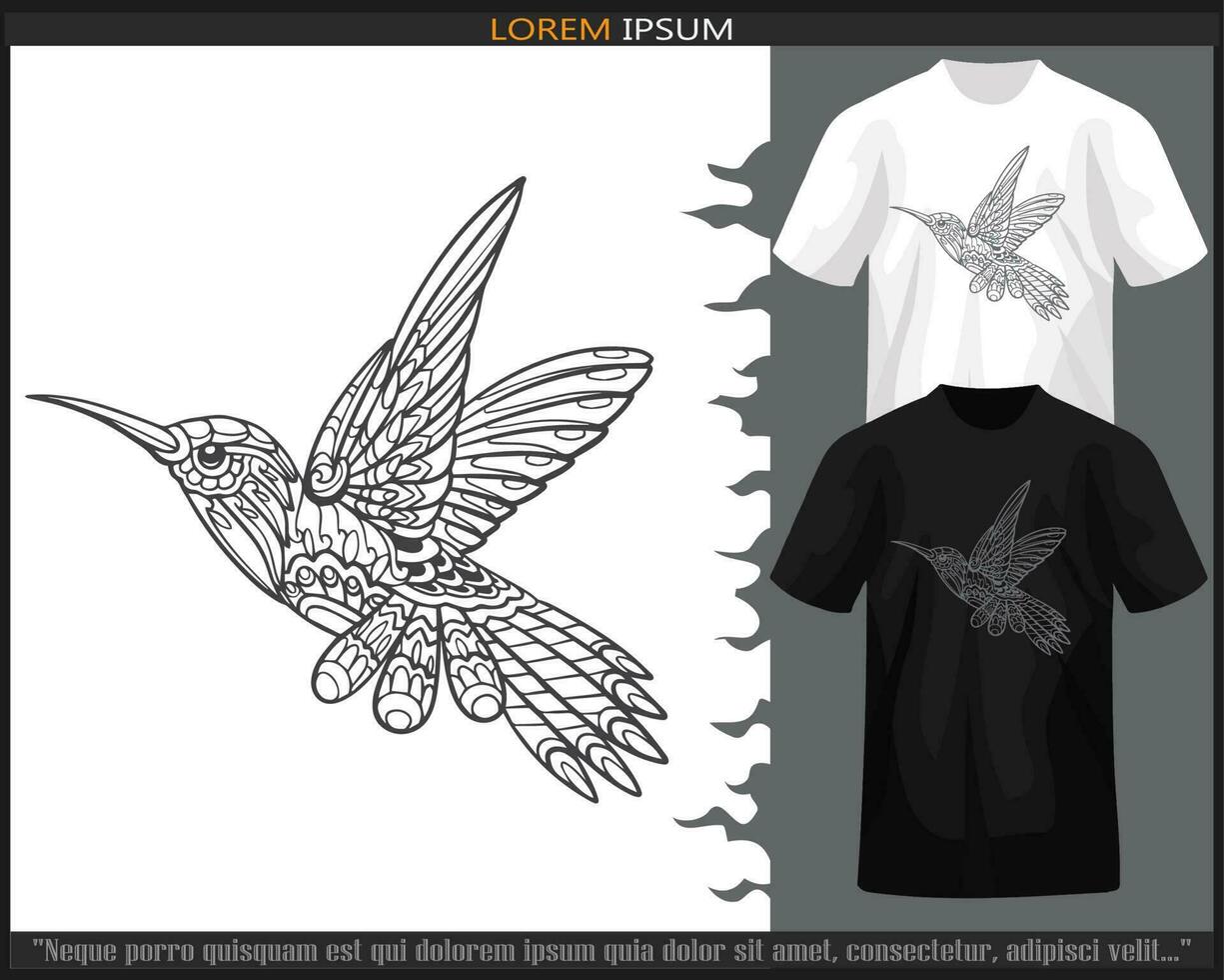 bourdonnement oiseau mandala les arts isolé sur noir et blanc T-shirt. vecteur