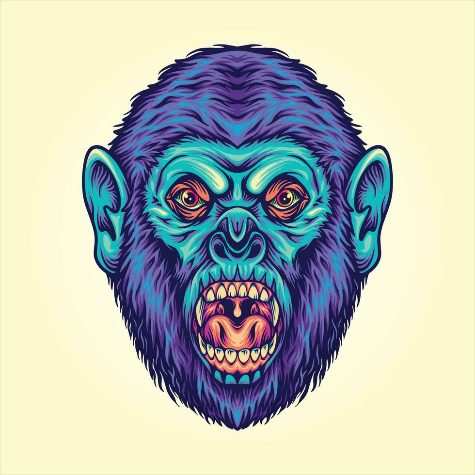 furieux gorille visage sauvage primate dessin animé vecteur des illustrations pour votre travail logo, marchandise T-shirt, autocollants et étiquette conceptions, affiche, salutation cartes La publicité affaires