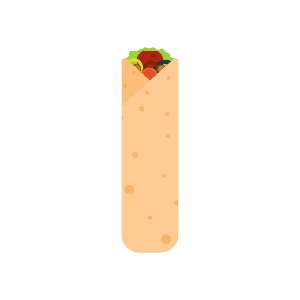 shawarma doner burito plat conception vecteur illustration. délicieux arabe rouleau avec Viande, salade, tomate. kebab avec poulet et oignon. dessin animé style vecteur illustration