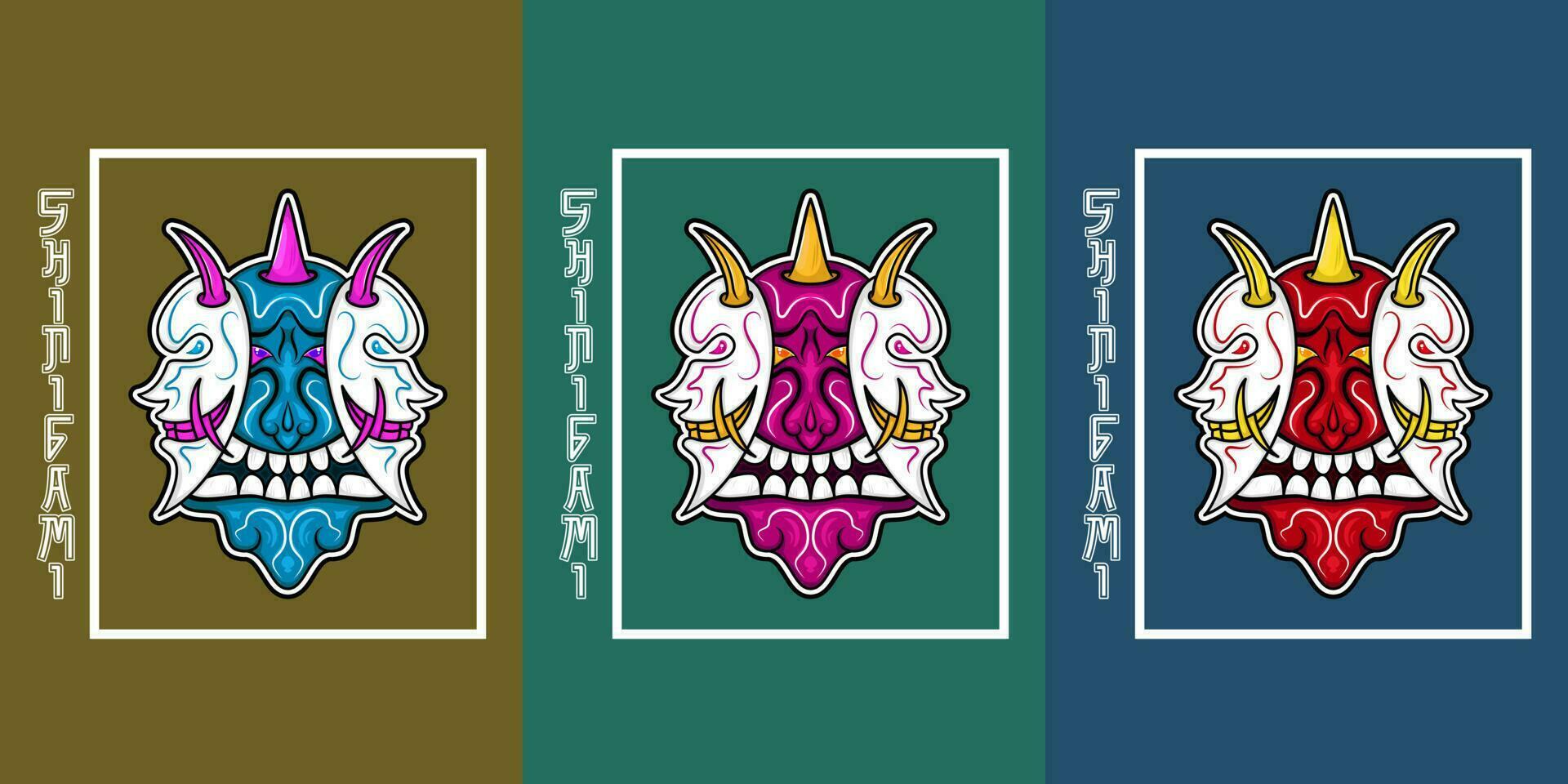 collection de oni démon parmi blanc Shinigami vecteur illustration. blanc, rouge, violet, bleu et Jaune. avec Japonais style. utilisé pour décoration, mascotte logo, Vêtements et T-shirt conception