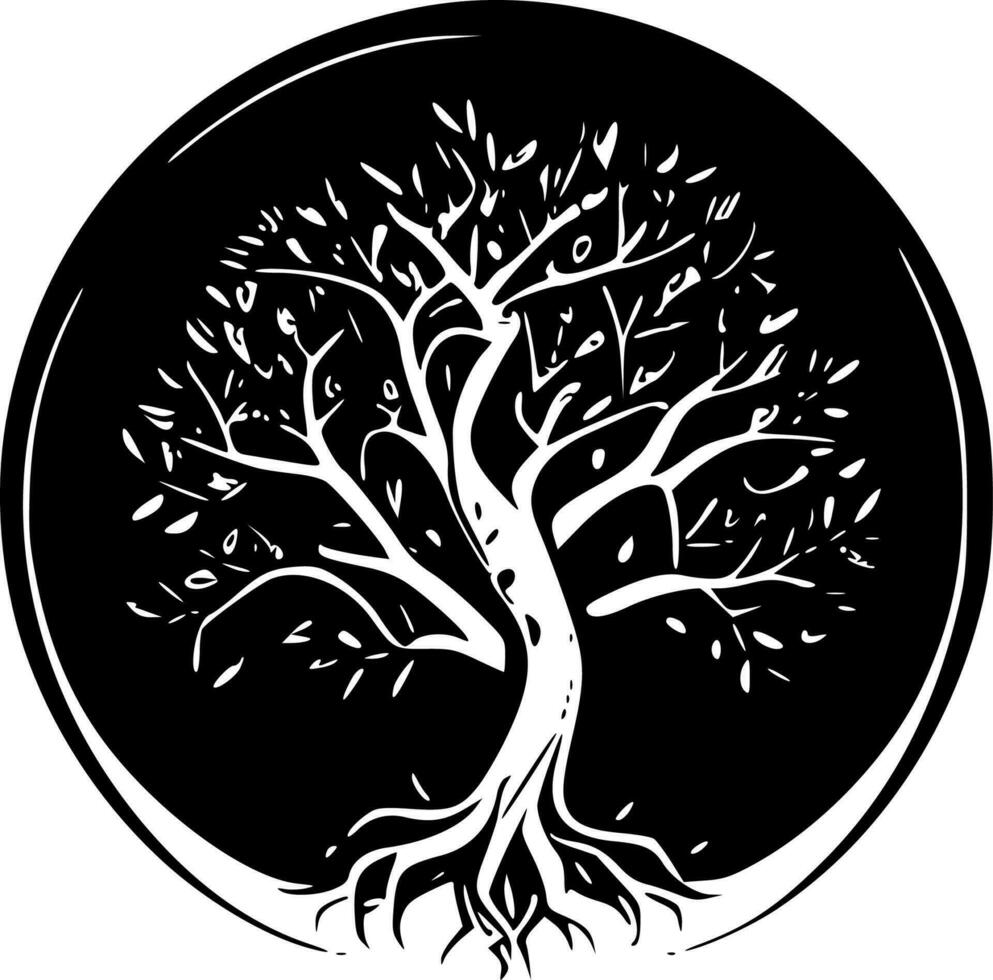 arbre de la vie - noir et blanc isolé icône - vecteur illustration