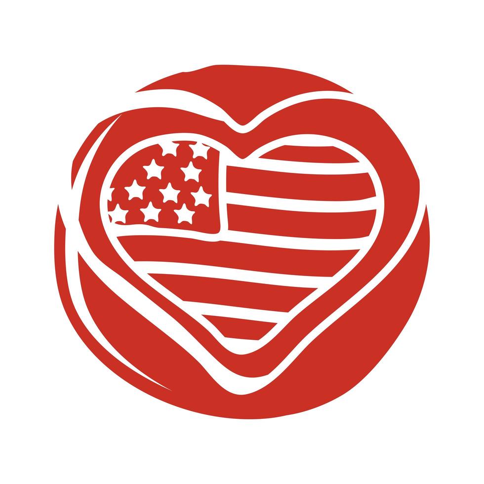 coeur avec icône de style bloc drapeau usa vecteur