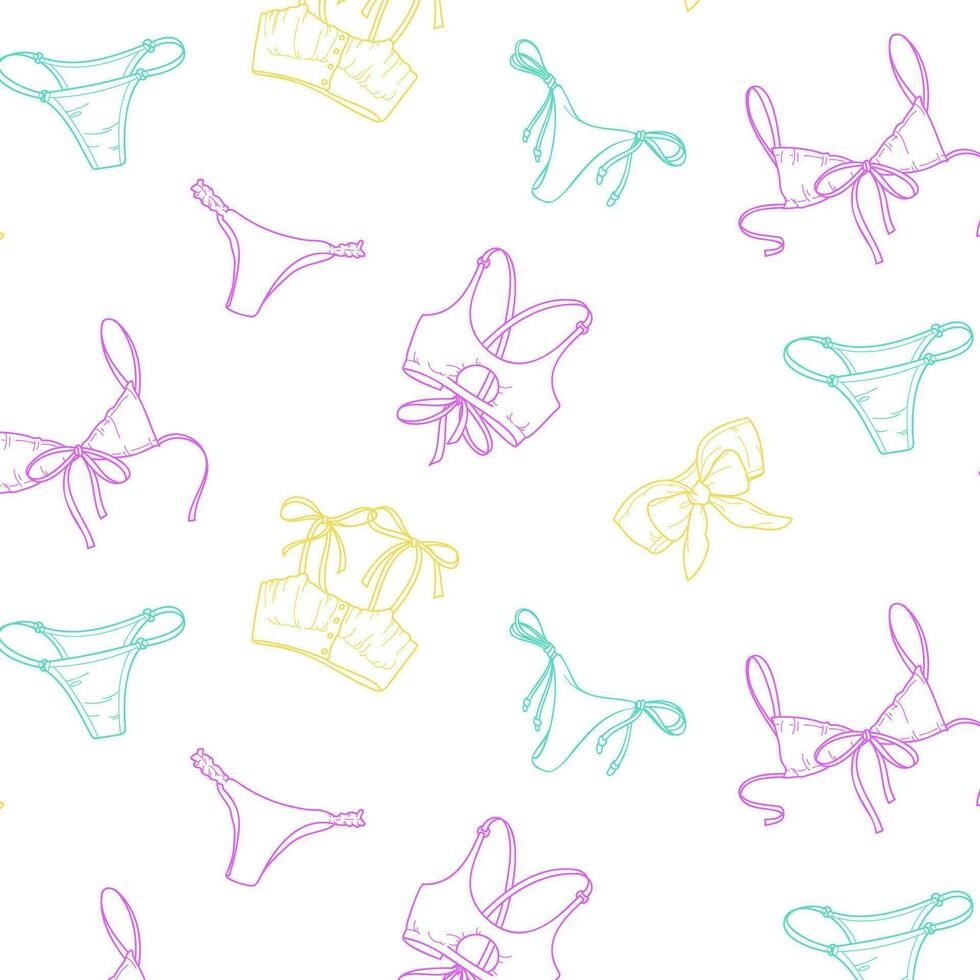 sans couture modèle de sous-vêtements dans pastel couleurs sur une blanc Contexte. aux femmes sous-vêtement. culotte, bikinis et bras. vecteur illustration