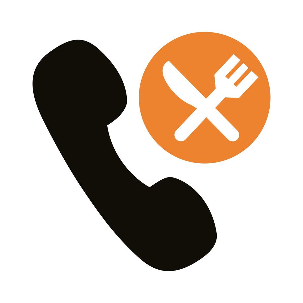 téléphone avec style de silhouette de service de livraison fourchette et couteau vecteur