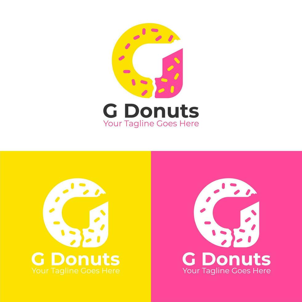 Donut logo vecteur graphique conception initiale lettre g dans mignonne rose et Jaune