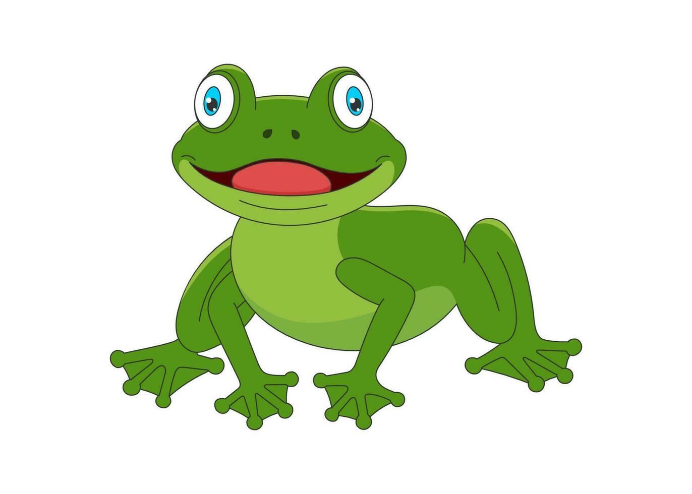 mignonne dessin animé marrant vert grenouille avec gros yeux et large bouche. gentil dessin souriant bébé amphibie. Créatif graphique main tiré imprimer. vecteur eps illustration