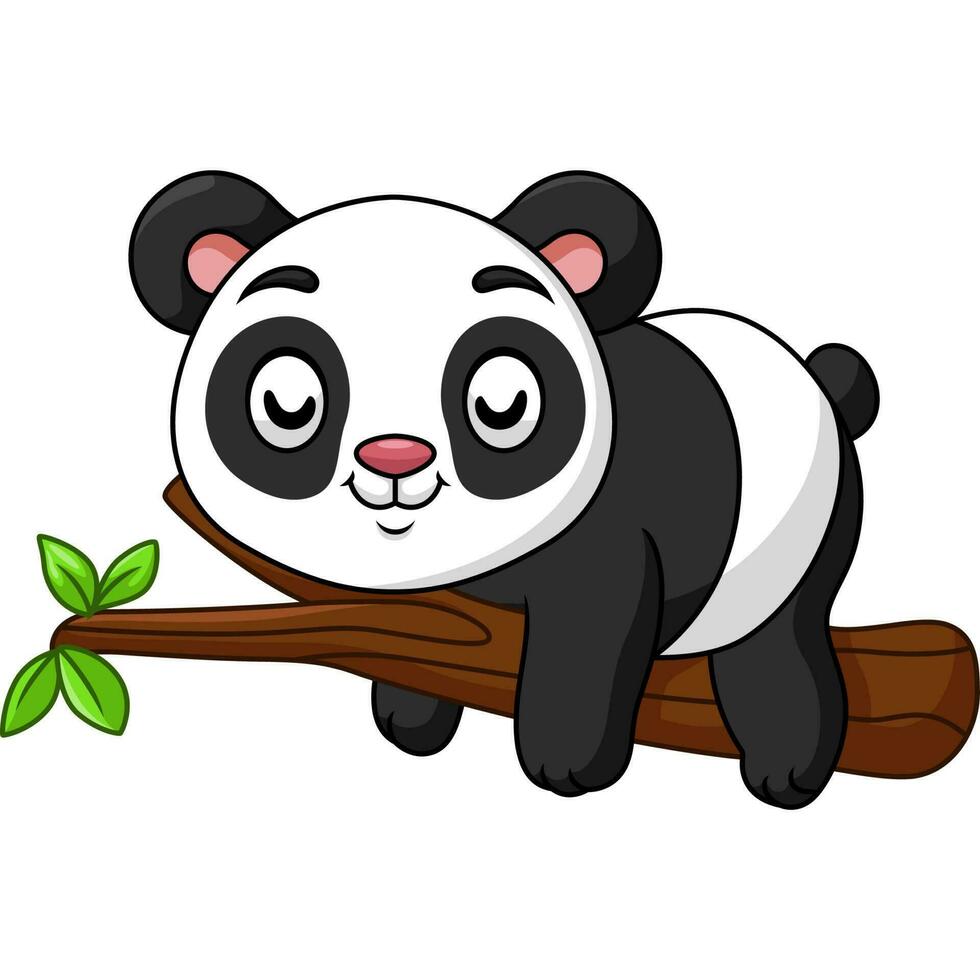 mignonne bébé dessin animé Panda en train de dormir sur arbre branche vecteur