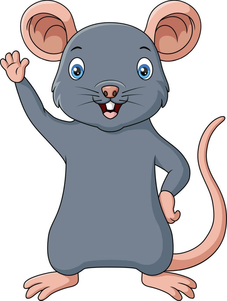 dessin animé mignon de souris agitant la main vecteur