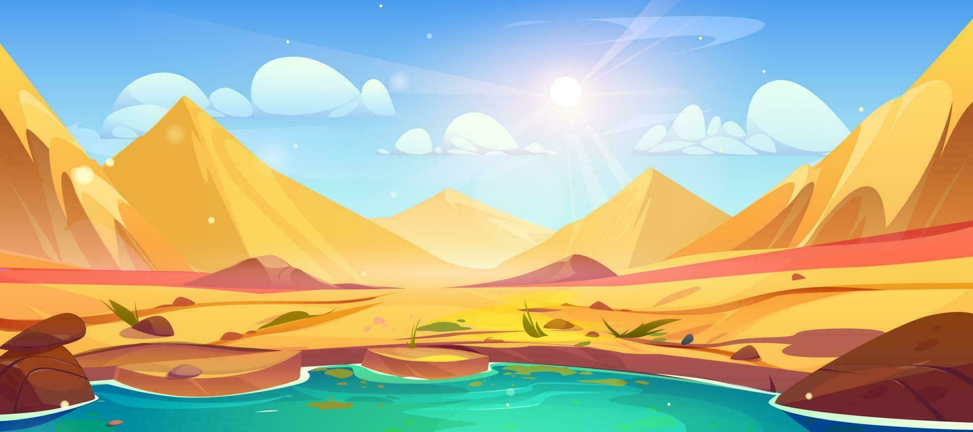 dessin animé oasis dans Sahara désert avec paume paysage vecteur