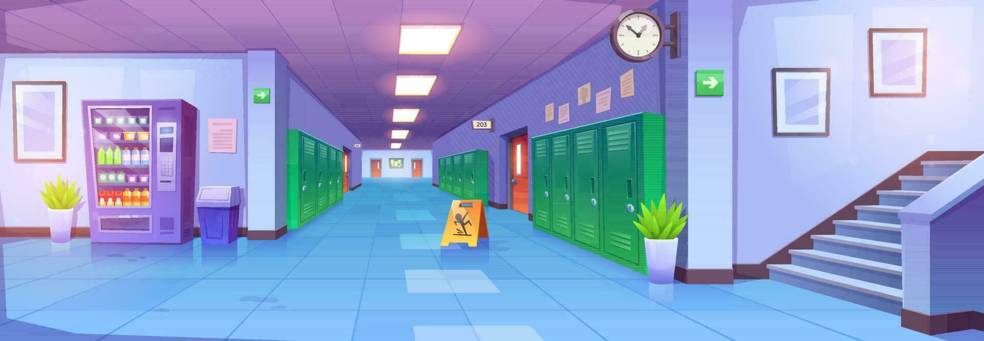 école couloir intérieur, dessin animé Université couloir vecteur