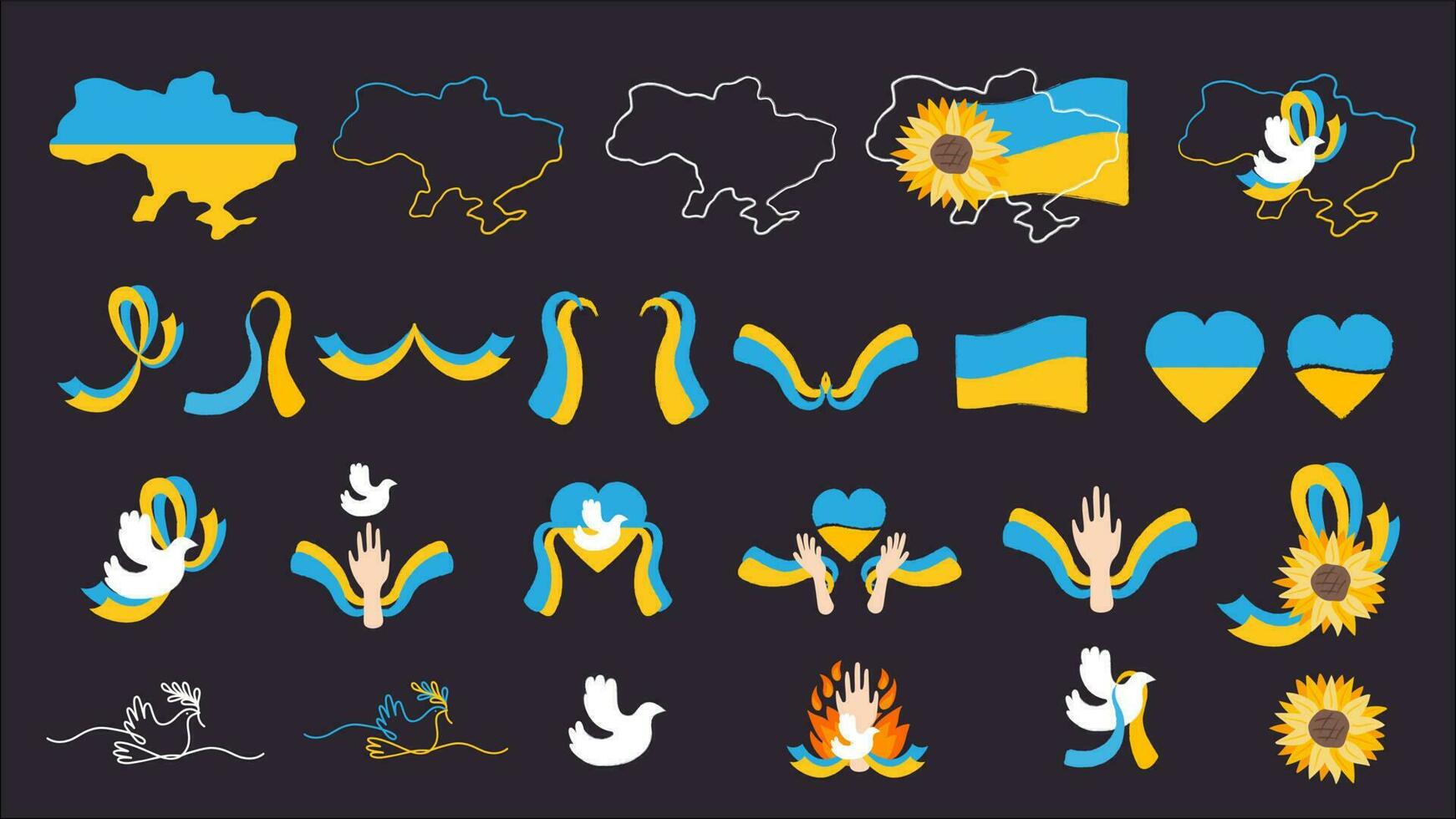 Ukraine cliparts drapeaux, rubans, paix Colombe, Plans. soutien Ukraine concept. vecteur