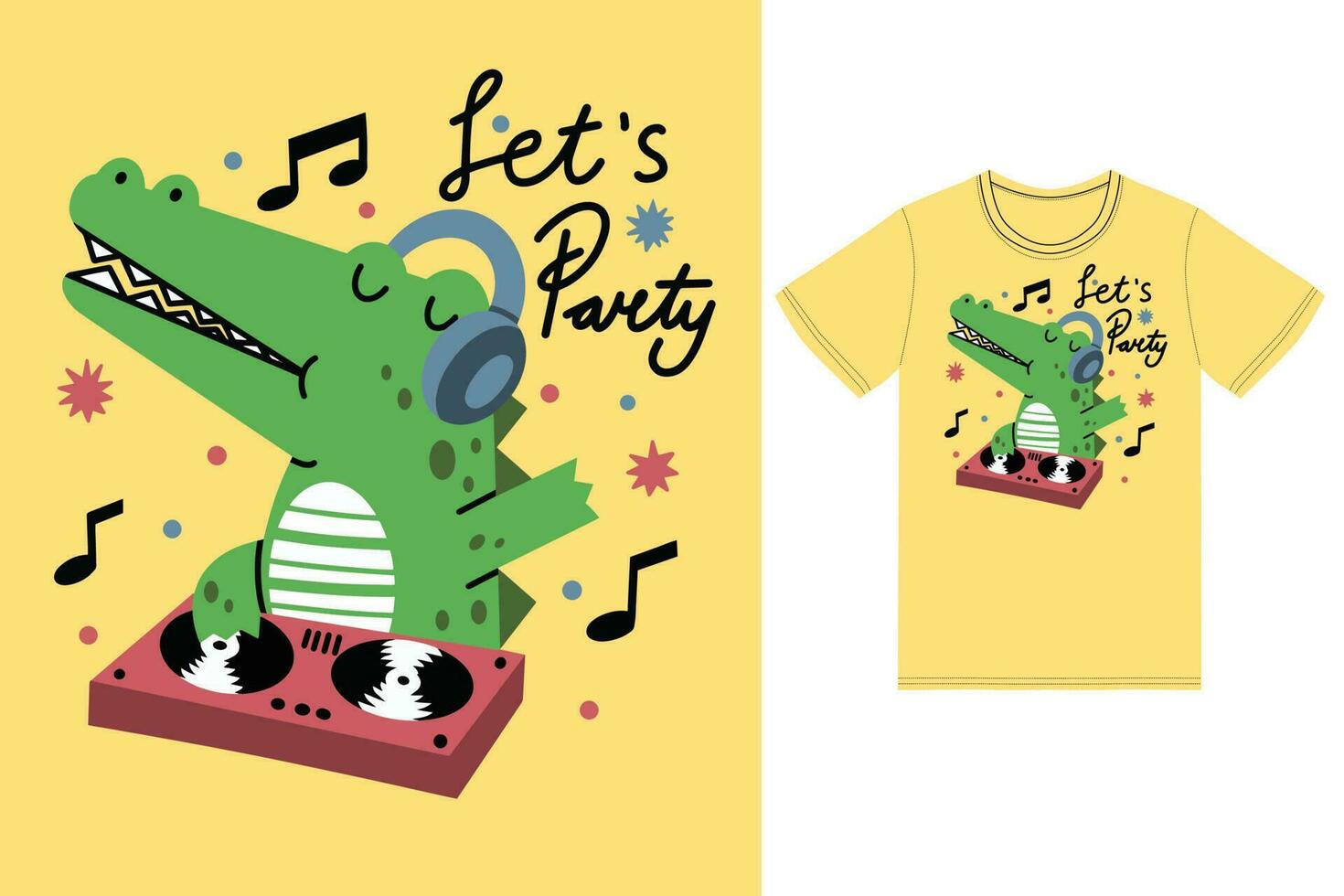 mignonne crocodile en jouant dj la musique avec T-shirt conception prime vecteur