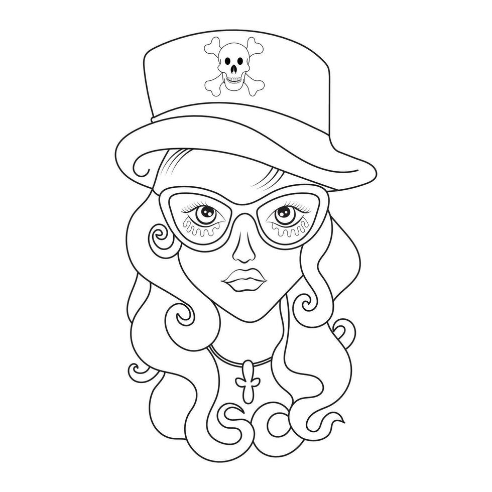 vecteur illustration de pastel Goth femme avec longue cheveux et crâne