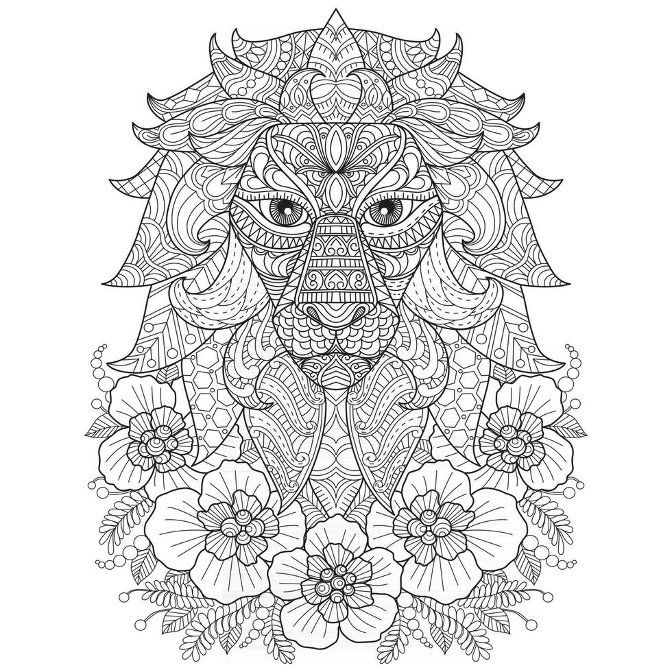 lion dessiné à la main pour livre de coloriage adulte vecteur