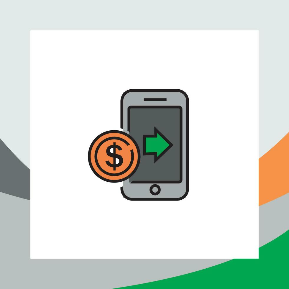portable icône et pièces de monnaie symbole de argent, financier illustration dans le forme de mobile bancaire dans le forme de une portable et pièces de monnaie et vert flèches vecteur