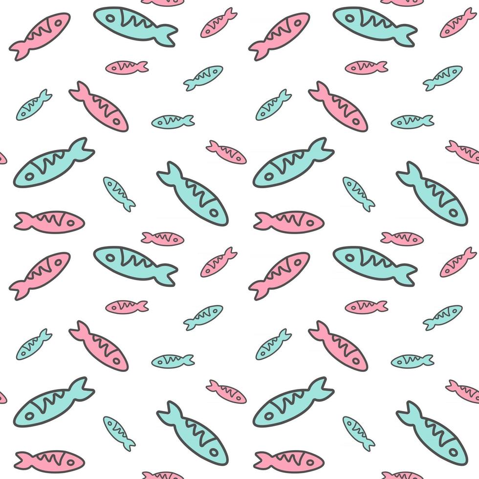 modèle sans couture avec petits poissons colorés illustration vectorielle style dessiné à la main style de dessin animé de fond sans fin vecteur