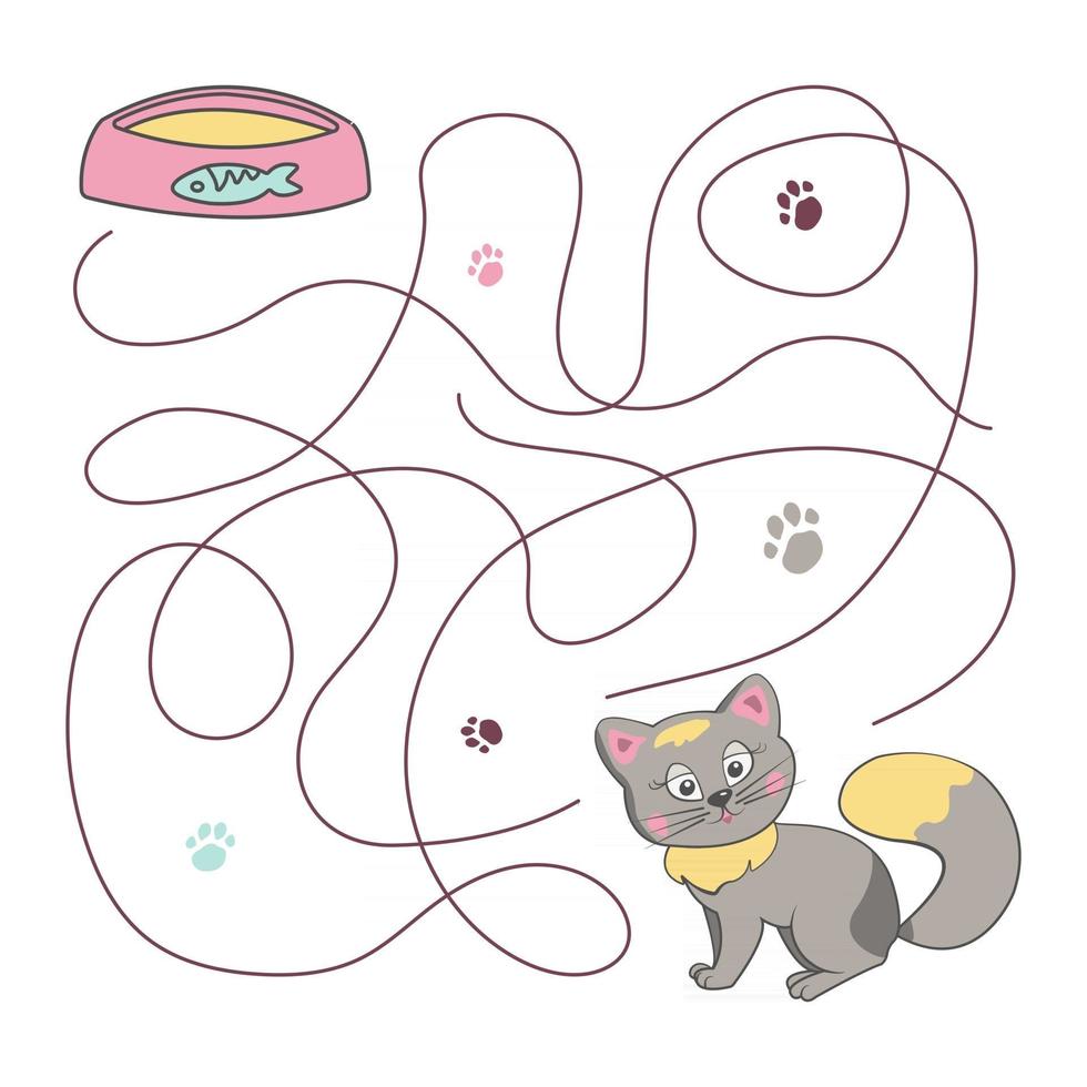 dessin animé mignon chat labyrinthe jeu labyrinthe drôle de jeu pour les enfants éducation illustration vectorielle vecteur