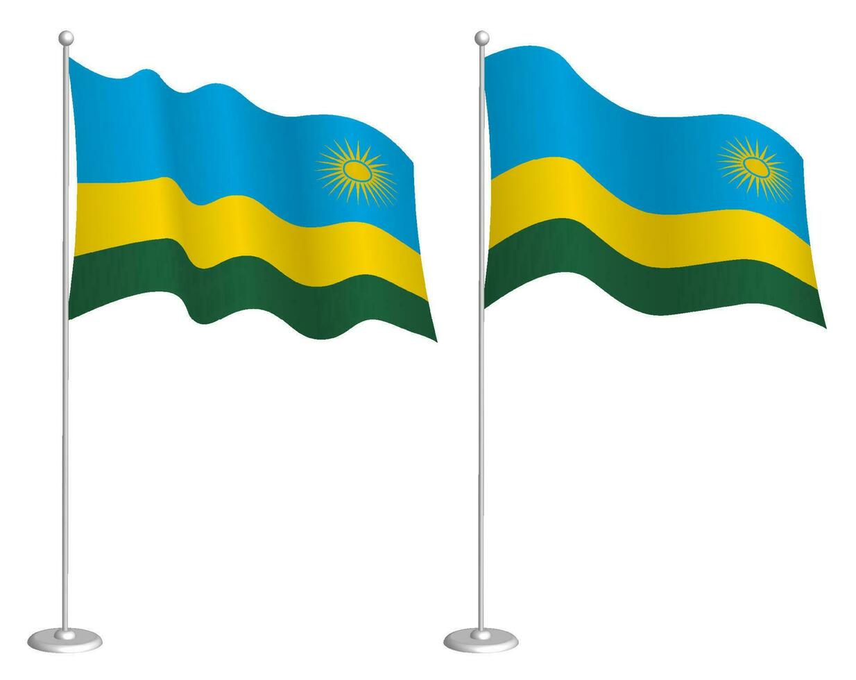 drapeau de république de Rwanda sur mât agitant dans vent. vacances conception élément. point de contrôle pour carte symboles. isolé vecteur sur blanc Contexte