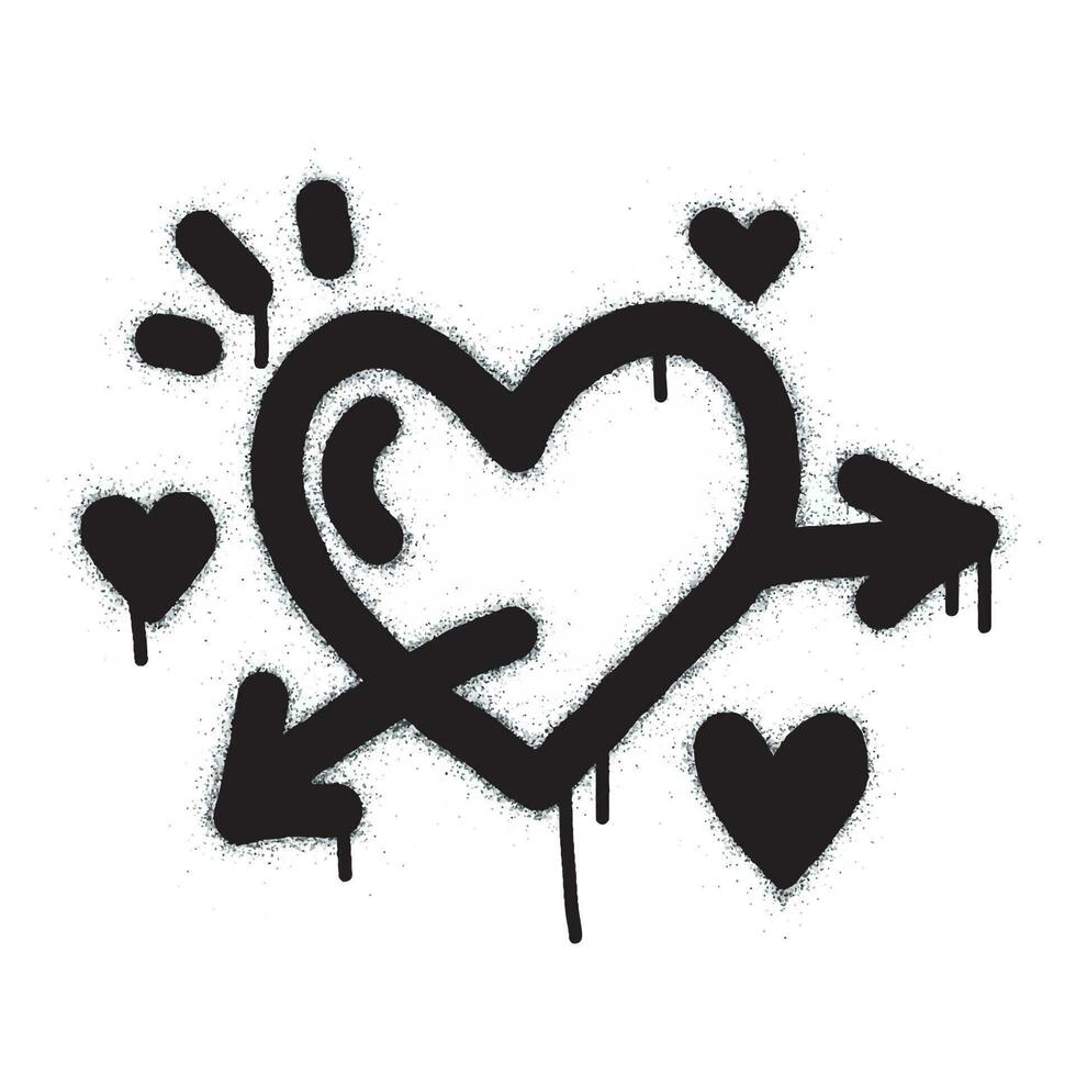 signe de coeur de graffiti de pulvérisation peint en noir sur blanc. symbole de goutte de coeur d'amour. isolé sur fond blanc. illustration vectorielle vecteur