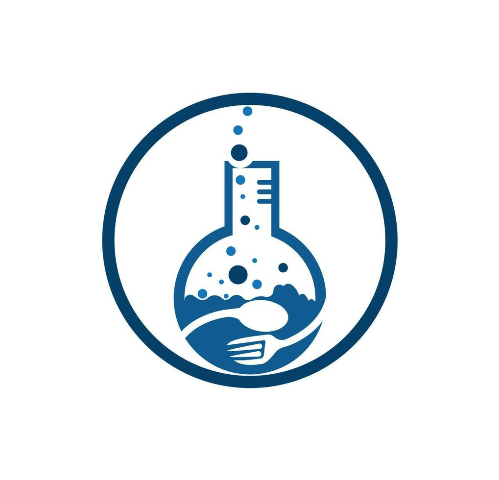 nourriture laboratoire logo vecteur icône illustration conception modèle. laboratoire logo.lab tester tube avec cuillère et fourchette.