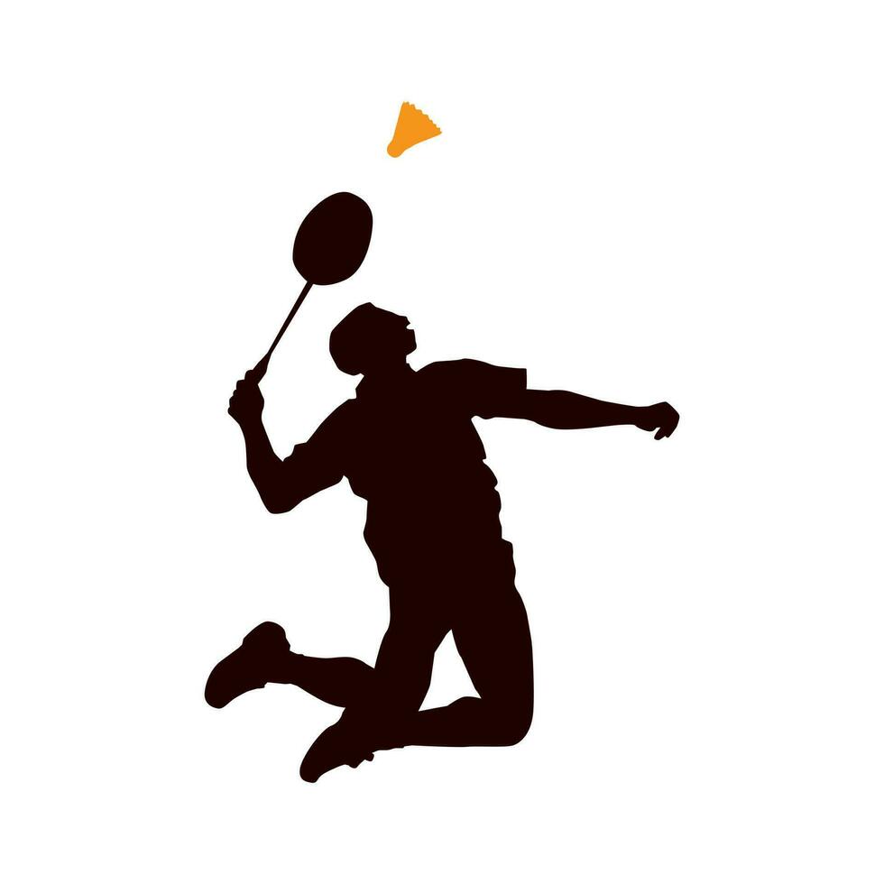joueur de badminton passionné moderne en logo d'action - moment de victoire passionné. jeune athlète de badminton professionnel abstrait dans une pose passionnée. vecteur