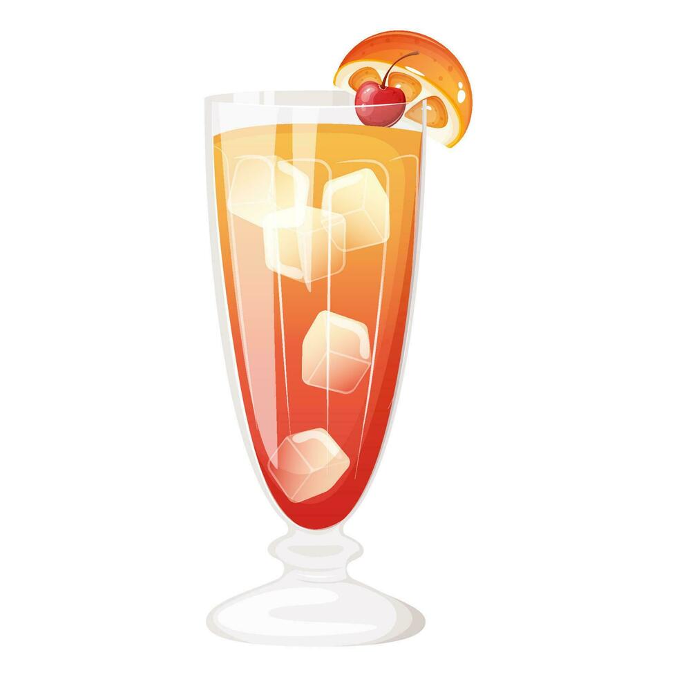 Tequila lever du soleil cocktail décoré avec Orange et cerise. vecteur