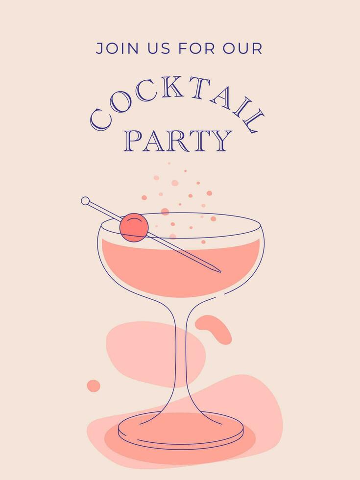 cocktail verre icône invitation illustration, plat minimaliste conception. invitation pour cocktail fête vecteur