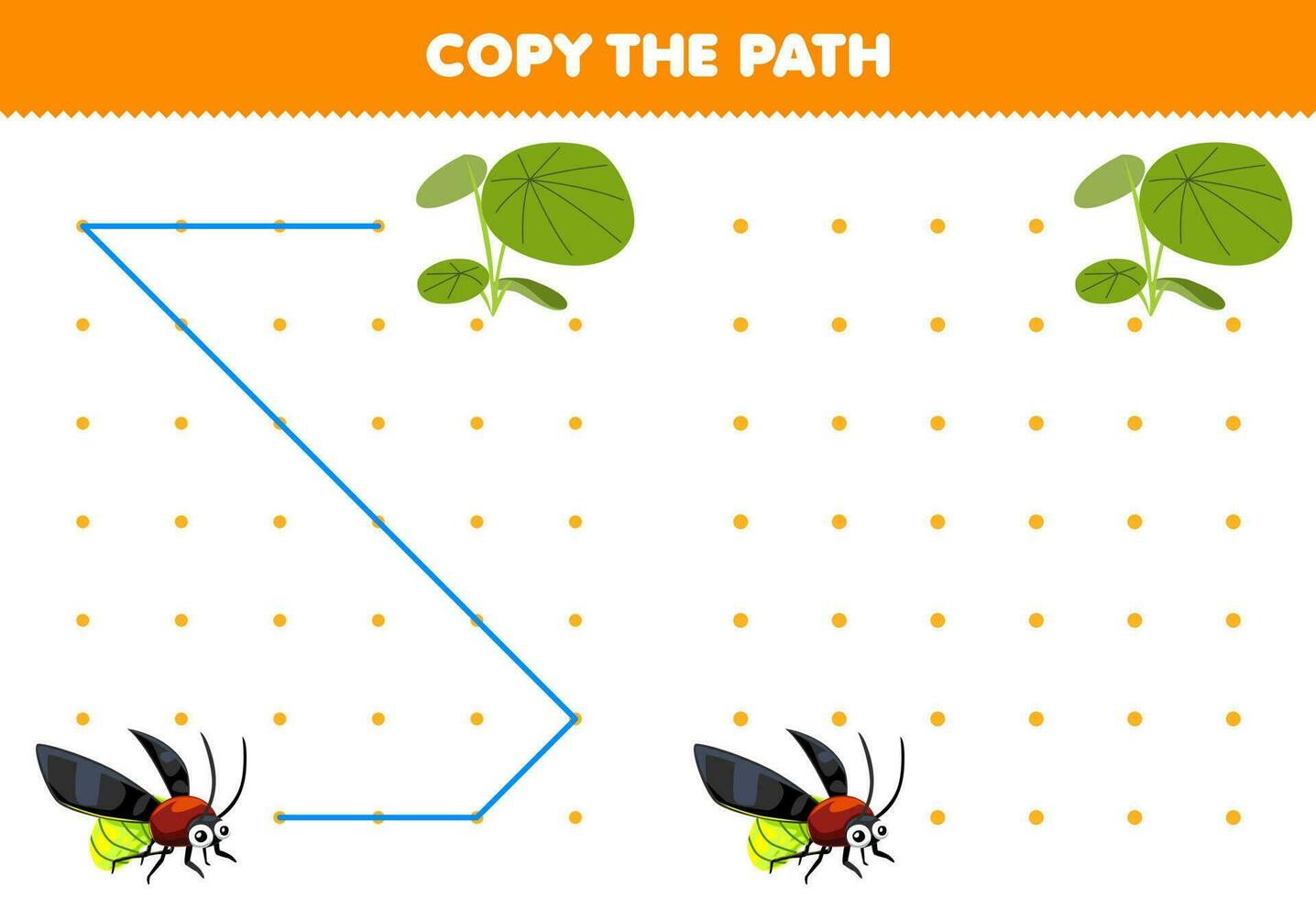 éducation Jeu pour les enfants copie le chemin Aidez-moi luciole bouge toi à le plante imprimable punaise feuille de travail vecteur