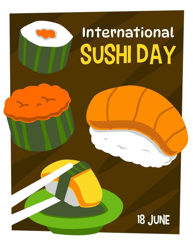 conception pour international Sushi journée avec délicieux dessin animé Sushi illustration vecteur