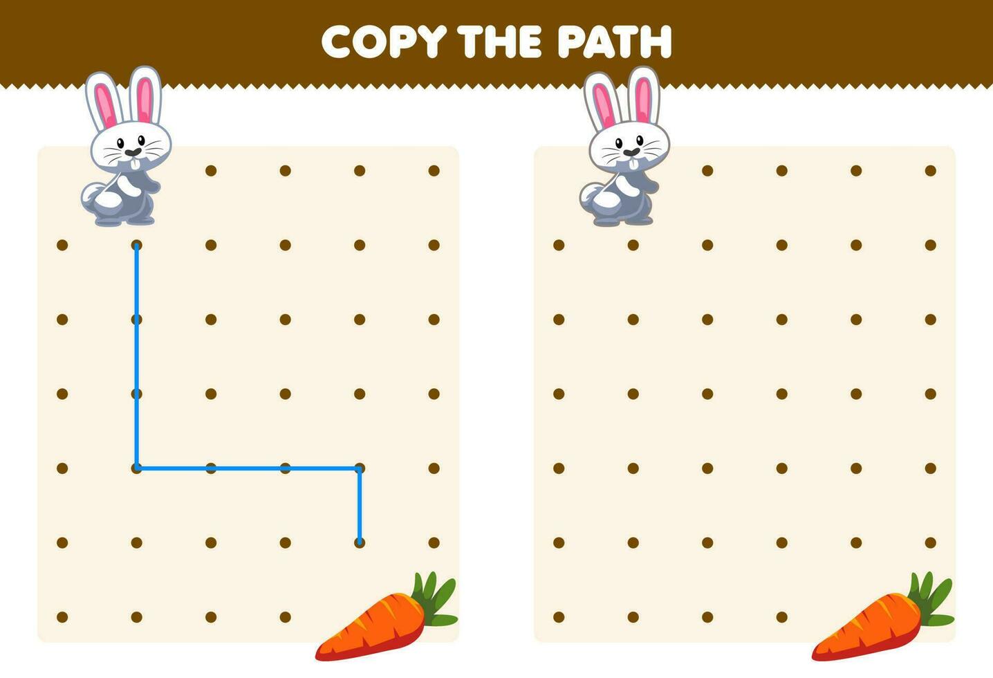 éducation Jeu pour les enfants copie le chemin Aidez-moi lapin bouge toi à le carotte imprimable animal feuille de travail vecteur