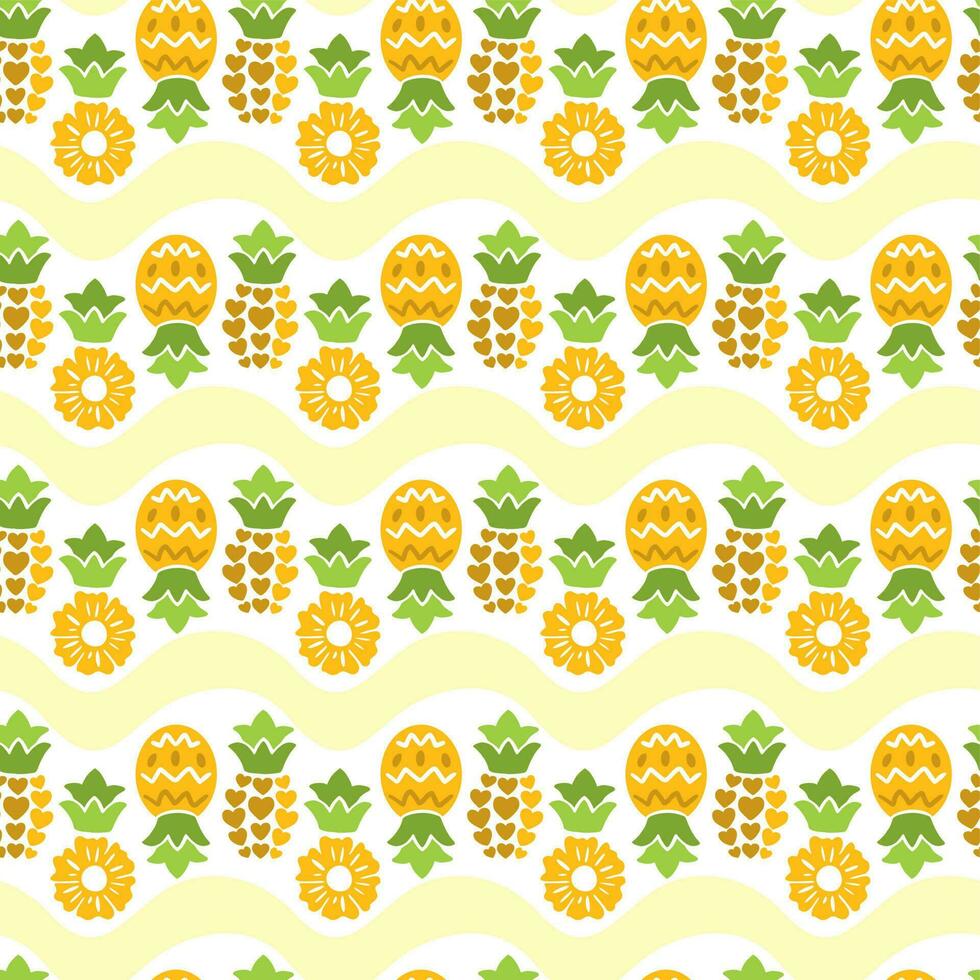 juteux ananas sur Jaune linéaire Contexte. amusement imprimer. été illustration. vecteur. vecteur