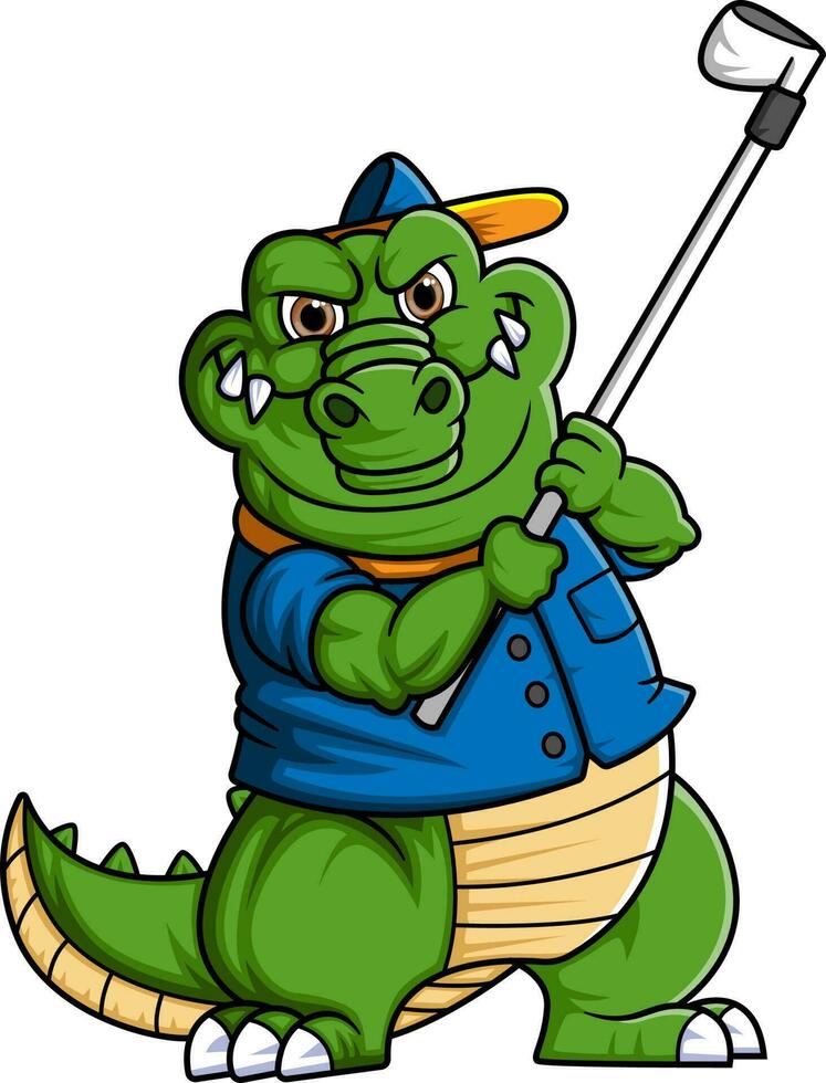 sport marrant crocodile en jouant le golf vecteur