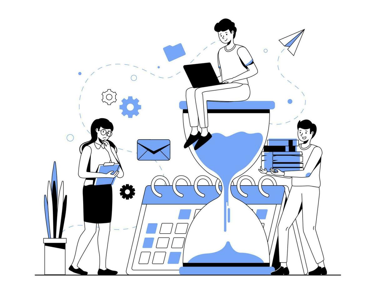 illustration de efficace temps gestion. gérer stratégique des plans, Tâches, événements, et affaires réunion des horaires. faire liste et affaires développement plan vecteur