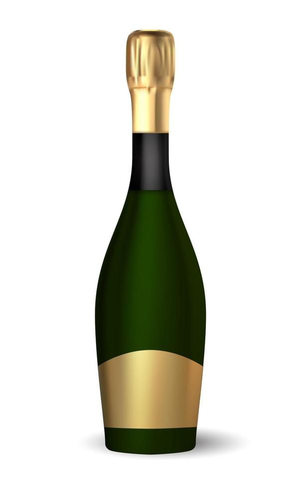 icône de bouteille verte champagne 3d réaliste vecteur