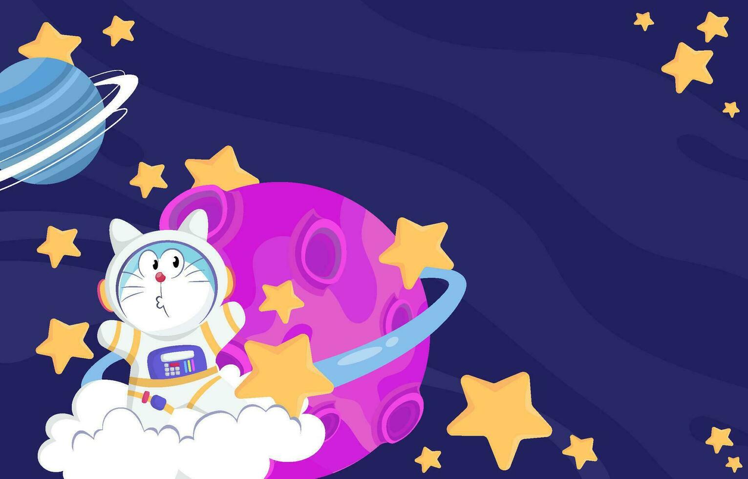 mignonne robocat dans astronaute costume dans galaxie vecteur