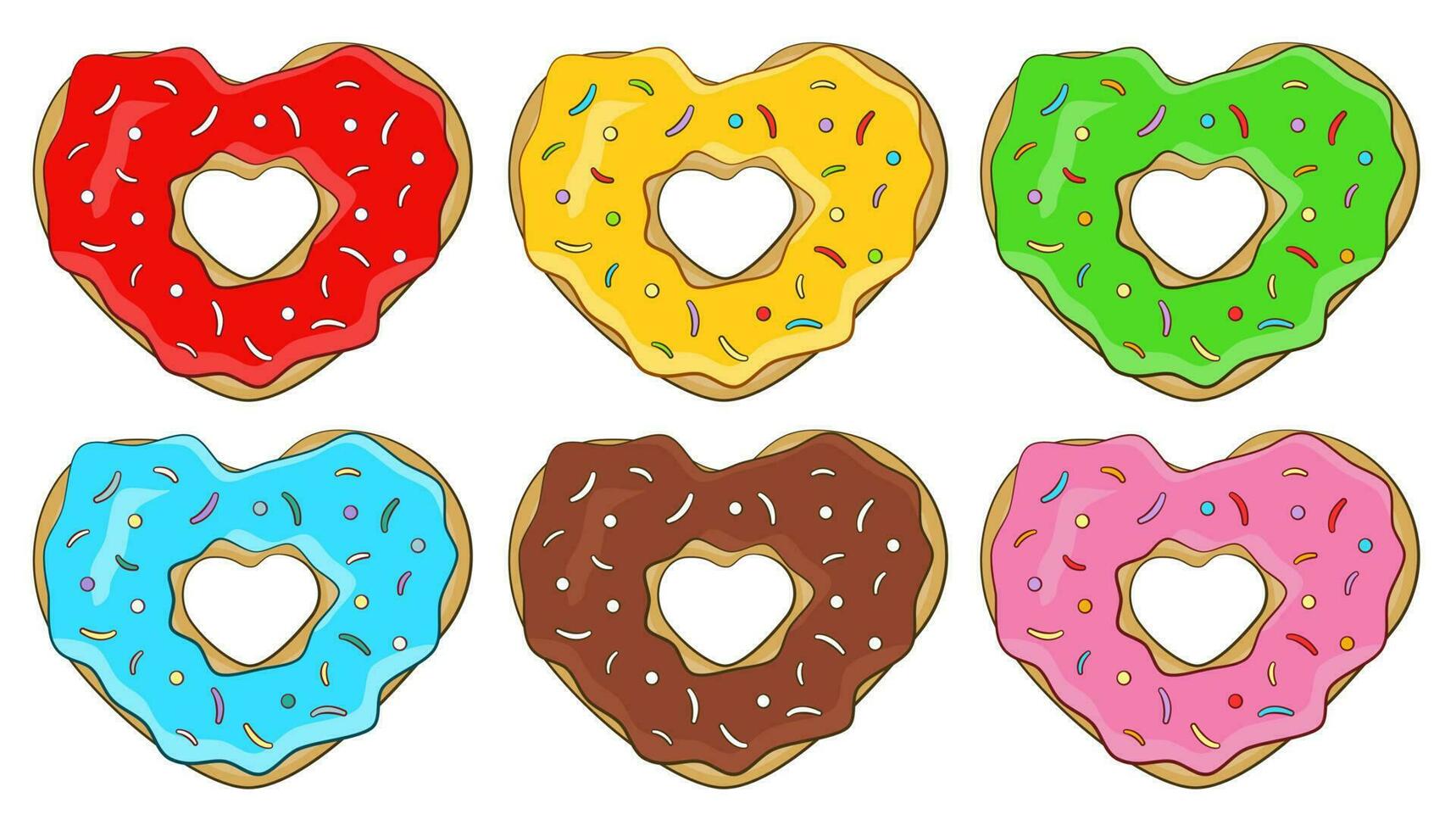 ensemble de coloré en forme de coeur beignets. vecteur illustration