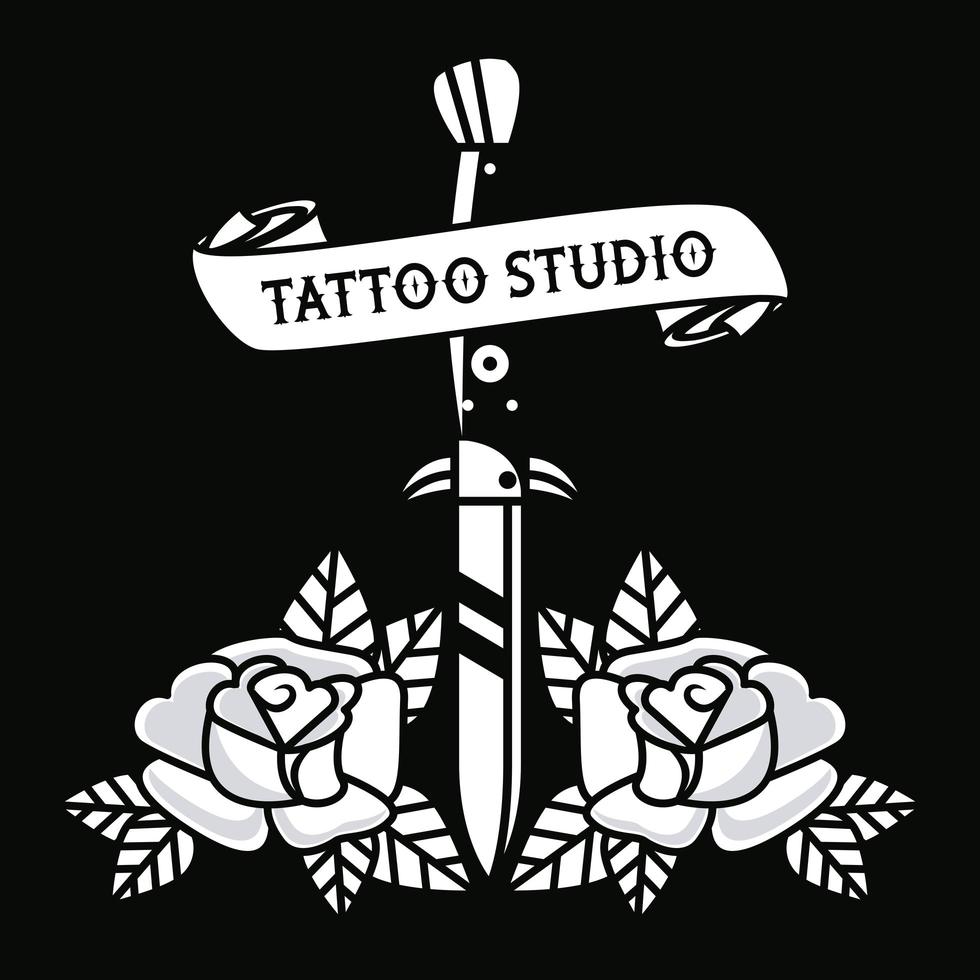 poignard avec graphique de studio de tatouage de roses vecteur