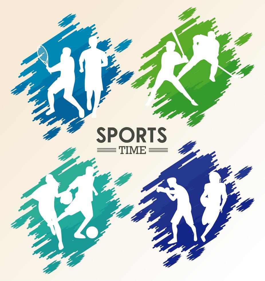 affiche de temps de sport avec des silhouettes d'athlètes peintes vecteur