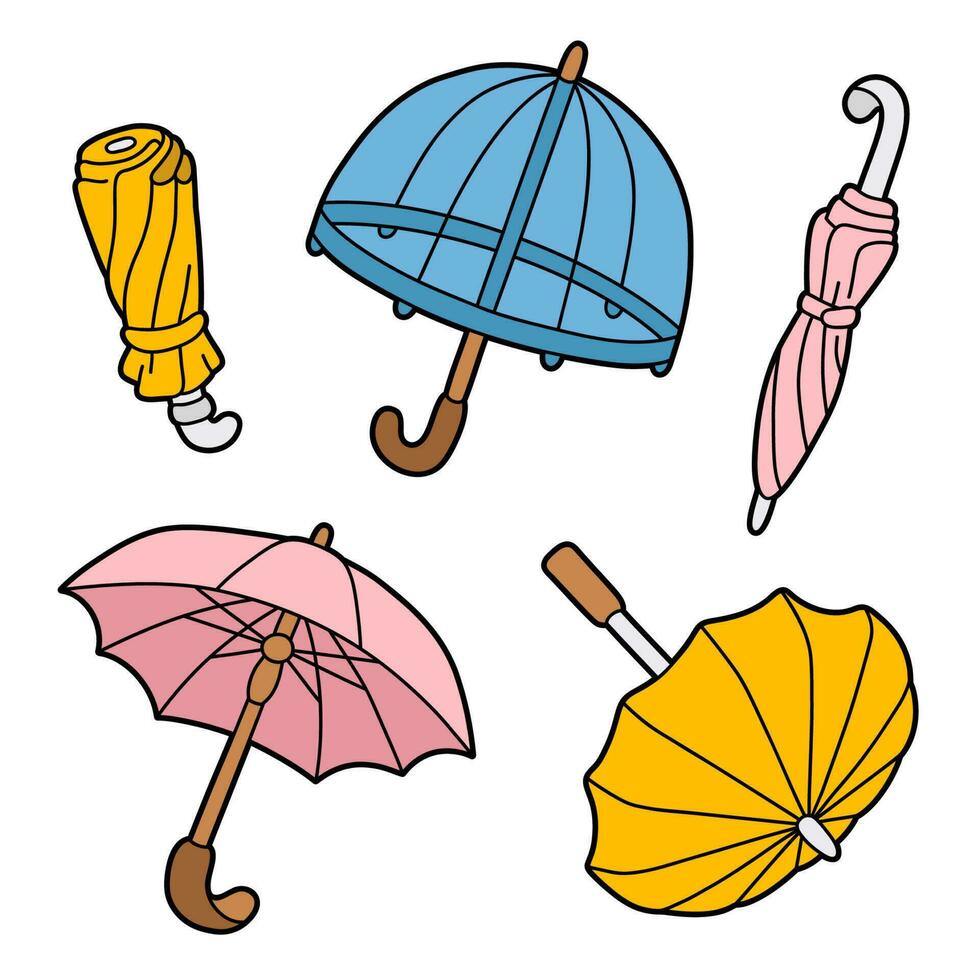 ensemble de dessin animé parapluies vecteur