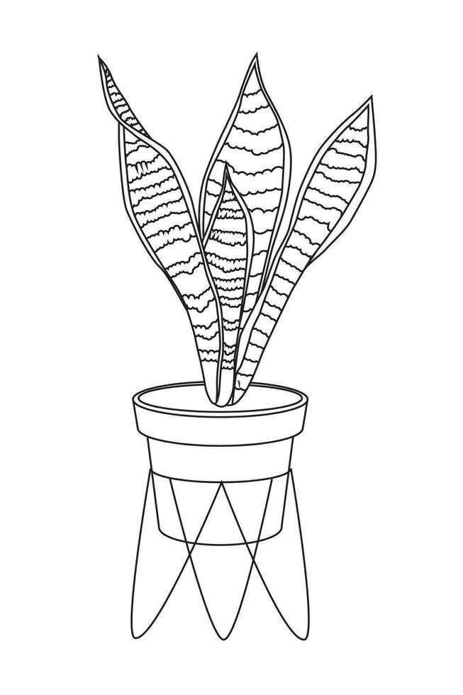 vecteur ligne art botanique des illustrations plante d'appartement collection avec conception pot coloration page impression