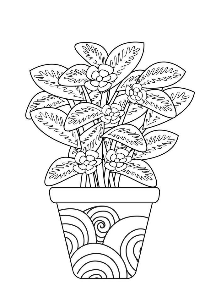 plantes d'intérieur intérieur les plantes dans décoratif céramique marron des pots vecteur ligne art coloration page impression